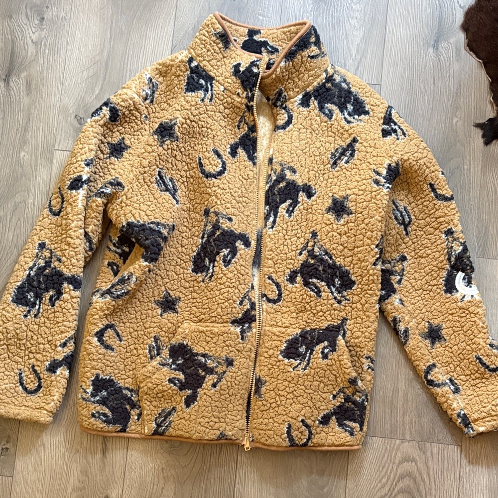 Wrangler gold and navy sherpa fleece jacket